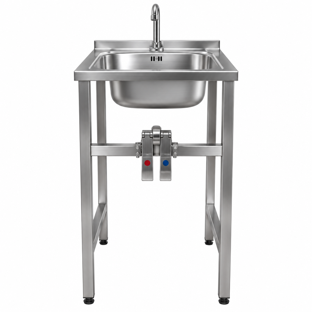 Lavamanos industrial de acero inoxidable 43x48cm con atril y llave de rodilla
